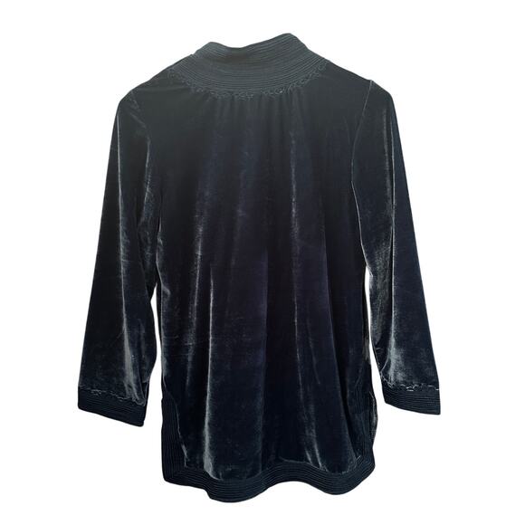 Soft Surroundings Velvet Tunic Top P XS Navy Blue Mock Neck Long Sleeve Stretch - Picture 5 of 7